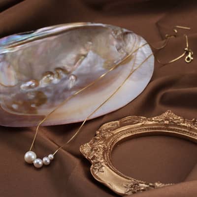 Korean Freshwater Pearl Beads Clavicle Necklace 925 Sterling Silver detail 2