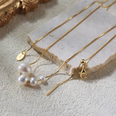 Korean Freshwater Pearl Beads Clavicle Necklace 925 Sterling Silver detail 5