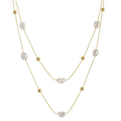Retro Style Baroque Pearl Double Layer 925 Sterling Silver Necklace Clavicle Chain detail 1