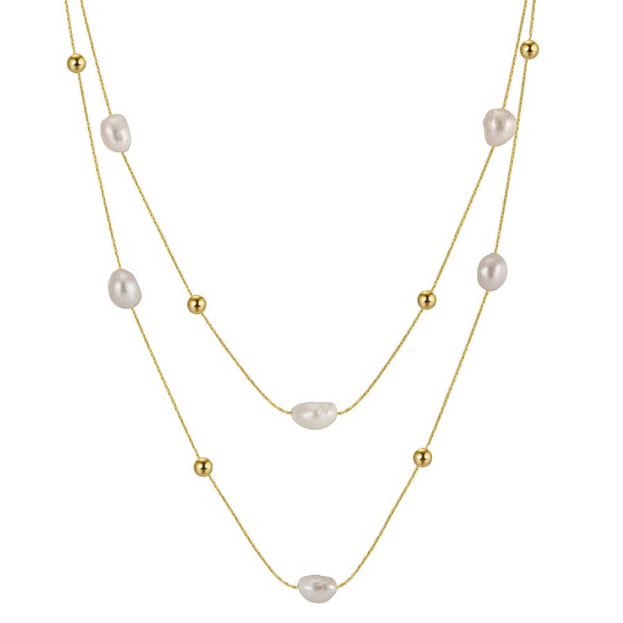 Retro Style Baroque Pearl Double Layer 925 Sterling Silver Necklace Clavicle Chain - main