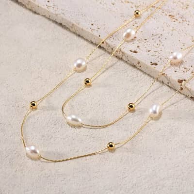 Retro Style Baroque Pearl Double Layer 925 Sterling Silver Necklace Clavicle Chain detail 4
