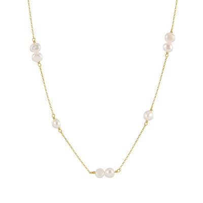 Minimalist Freshwater Pearls 925 Sterling Silver 14K Gold Plated Clavicular Chain Pearl Necklace detail 1