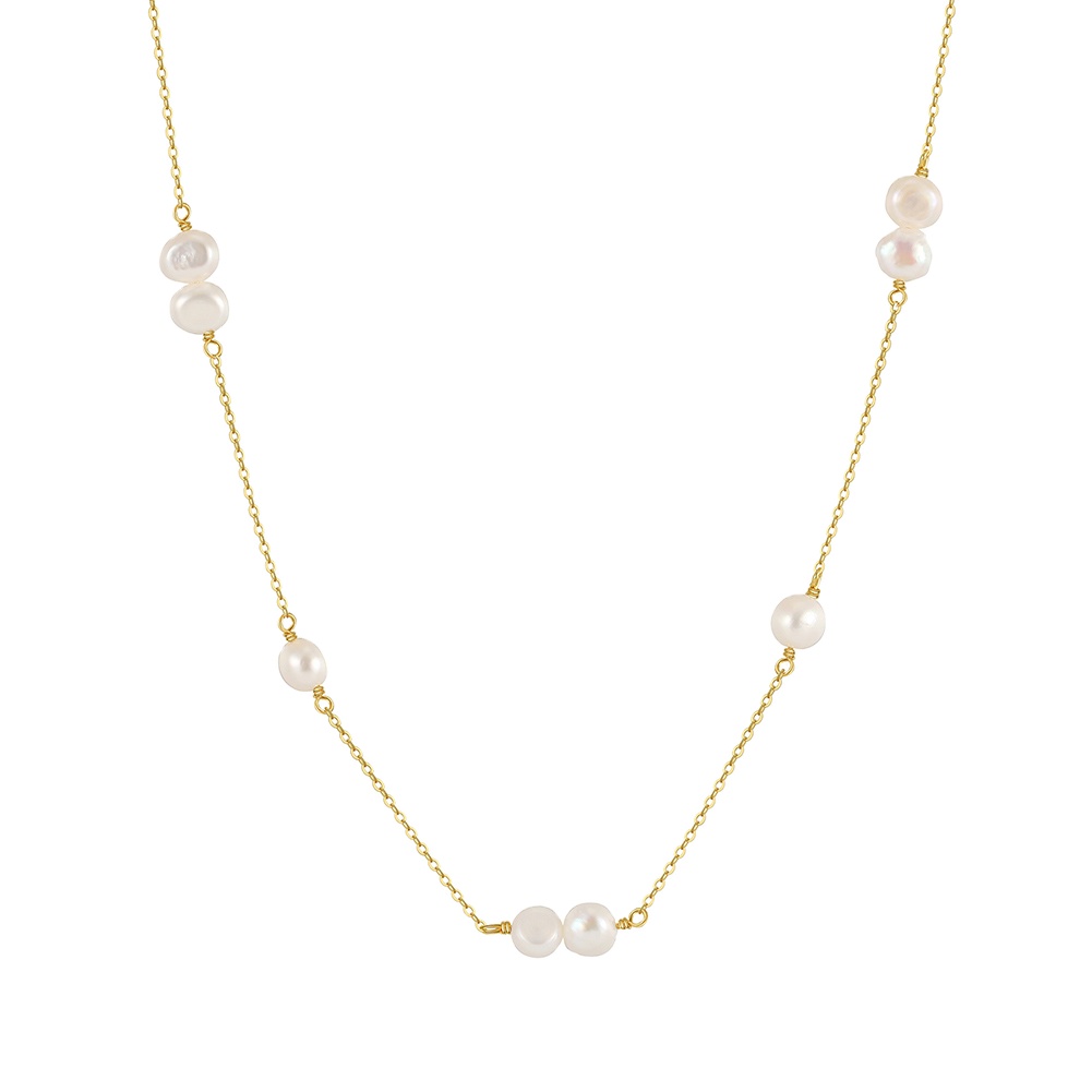 Minimalist freshwater pearl gold chain necklace
