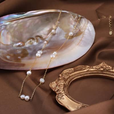 Minimalist Freshwater Pearls 925 Sterling Silver 14K Gold Plated Clavicular Chain Pearl Necklace detail 5