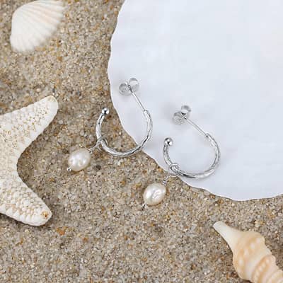 Elegant C-Shaped 14K Gold Plated 925 Sterling Silver Freshwater Pearl Drop Earrings detail 5
