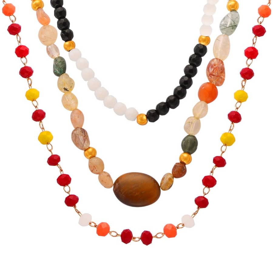 Natural Stone Handmade Beaded Stainless Steel Necklace Agate 18K - main
