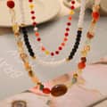 Natural Stone Handmade Beaded Stainless Steel Necklace Agate 18K 3