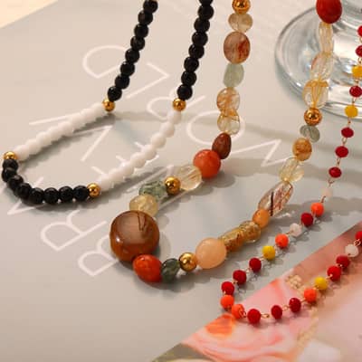 Natural Stone Handmade Beaded Stainless Steel Necklace Agate 18K detail 5