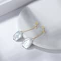 925 Silver 14K Gold Plated Irregular Square Baroque Natural Freshwater Pearl Drop Earrings 2