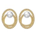14K Gold Plated Double-Layer Beads Freshwater Pearl Stud Earrings 925 Sterling Silver 1