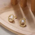 14K Gold Plated Double-Layer Beads Freshwater Pearl Stud Earrings 925 Sterling Silver 2
