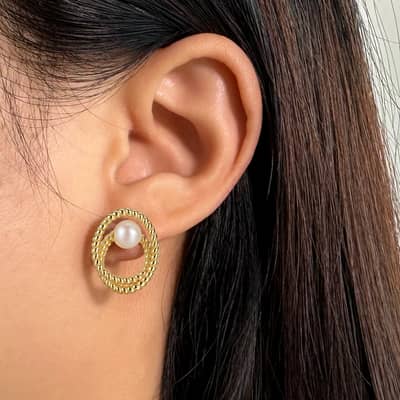 14K Gold Plated Double-Layer Beads Freshwater Pearl Stud Earrings 925 Sterling Silver detail 6