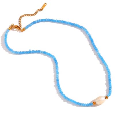Bohemian Seed Stainless Steel Pearl Necklace Handmade Colorful Seed Pearl Bead detail 1
