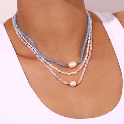 Bohemian Seed Stainless Steel Pearl Necklace Handmade Colorful Seed Pearl Bead detail 2