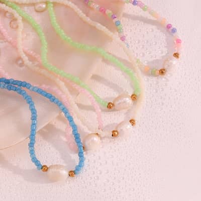 Bohemian Seed Stainless Steel Pearl Necklace Handmade Colorful Seed Pearl Bead detail 3