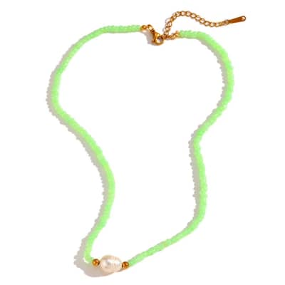 Bohemian Seed Stainless Steel Pearl Necklace Handmade Colorful Seed Pearl Bead detail 4