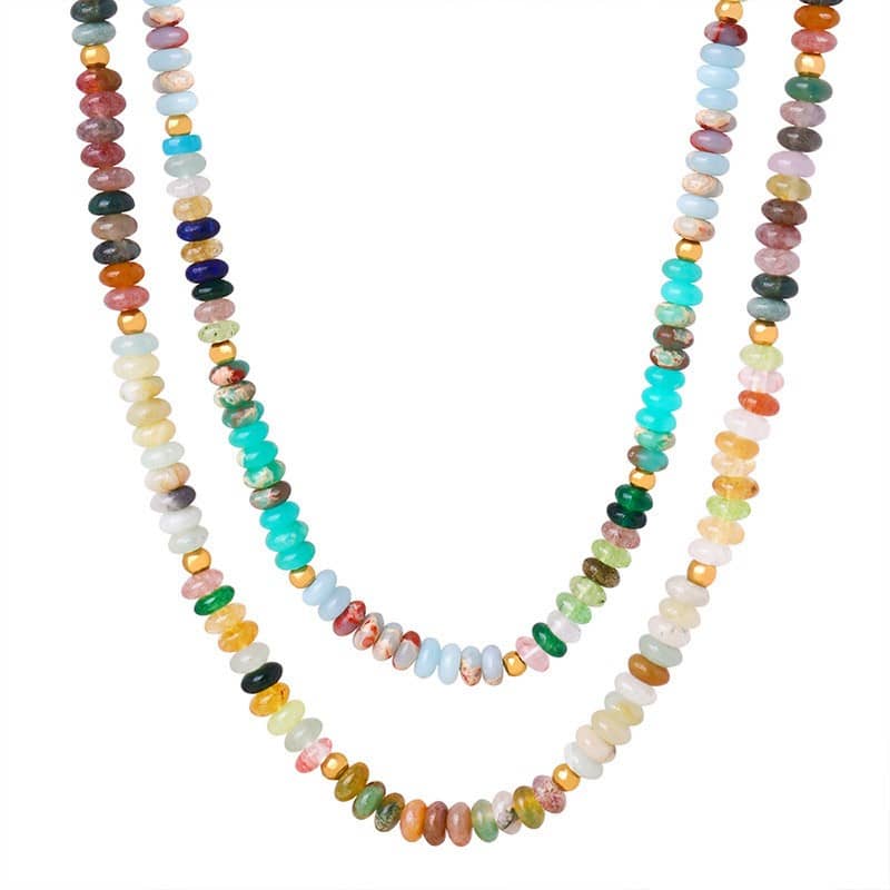 Handmade Beaded Stainless Steel Beads Necklace 18K Natural Stone - main