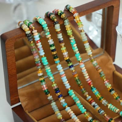 Handmade Beaded Stainless Steel Beads Necklace 18K Natural Stone detail 4