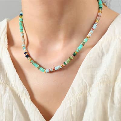 Handmade Beaded Stainless Steel Beads Necklace 18K Natural Stone detail 5