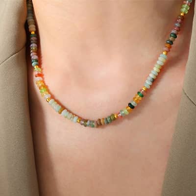 Handmade Beaded Stainless Steel Beads Necklace 18K Natural Stone detail 6