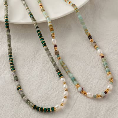 Freshwater Pearl Waterproof Stainless Steel 18K Gold Plated Natural Stone Bead Necklace detail 3