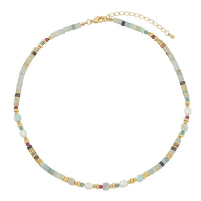 Freshwater Pearl Waterproof Stainless Steel 18K Gold Plated Natural Stone Bead Necklace detail 5