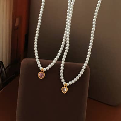 Elegant Love Pendant Pearl Necklace Love Zircon Pearl detail 2