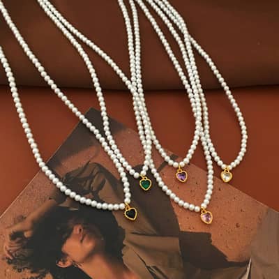 Elegant Love Pendant Pearl Necklace Love Zircon Pearl detail 3