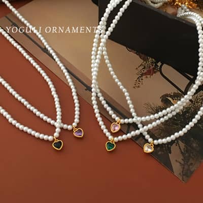 Elegant Love Pendant Pearl Necklace Love Zircon Pearl detail 4