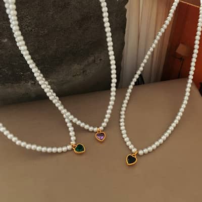 Elegant Love Pendant Pearl Necklace Love Zircon Pearl detail 5