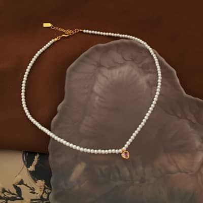 Elegant Love Pendant Pearl Necklace Love Zircon Pearl detail 6