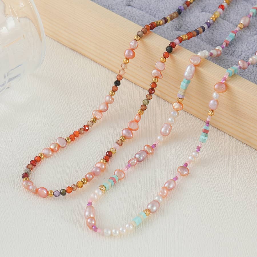 Natural Freshwater Pearl Necklace Crystal Bead - main