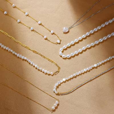 Simple Irregular Natural Freshwater Pearl Collar Chain Necklace detail 1