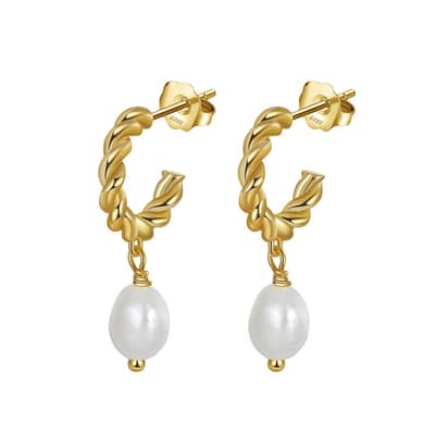 Irregular Baroque Pearl Earrings S925 Sterling Silver Geometric C-Shaped Twisted Drop Earrings detail 4