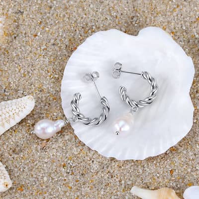 Irregular Baroque Pearl Earrings S925 Sterling Silver Geometric C-Shaped Twisted Drop Earrings detail 5