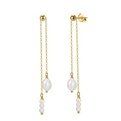 Elegant Long Tassel Pearl Wedding Dangle Earrings 925 Silver Pearl Drop Earrings detail 1