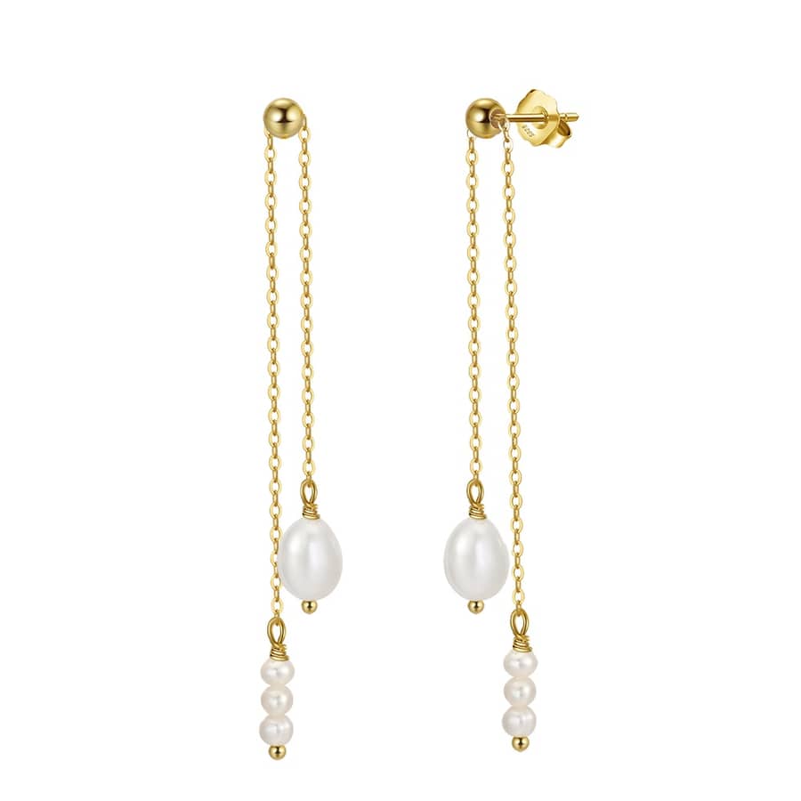Elegant Long Tassel Pearl Wedding Dangle Earrings 925 Silver Pearl Drop Earrings - main