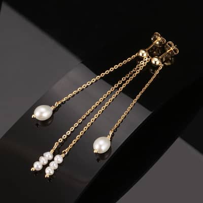 Elegant Long Tassel Pearl Wedding Dangle Earrings 925 Silver Pearl Drop Earrings detail 2