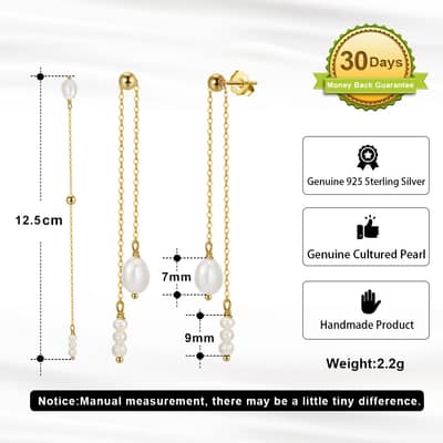 Elegant Long Tassel Pearl Wedding Dangle Earrings 925 Silver Pearl Drop Earrings detail 4