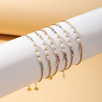 Natural Freshwater Pearl Waterproof Stainless Steel 18K Gold PVD Coated Bracelet detail 2