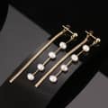 Elegant Long Ear Line Sparkle Zircon Pearl Earrings S925 Silver Needle Stud Earrings 2