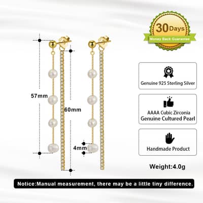 Elegant Long Ear Line Sparkle Zircon Pearl Earrings S925 Silver Needle Stud Earrings detail 5
