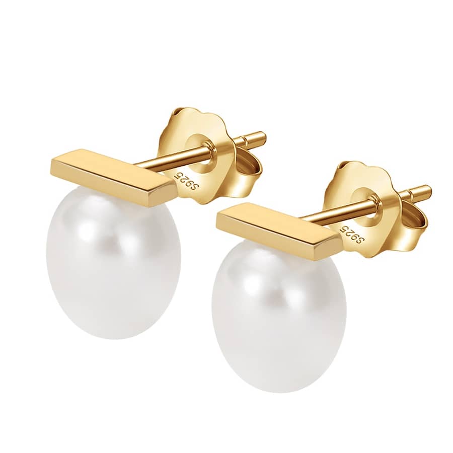 Korean Minimalist Celebrity Style 14K Gold Plated Freshwater Pearl Drop Earrings - main