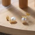 Korean Minimalist Celebrity Style 14K Gold Plated Freshwater Pearl Drop Earrings 2