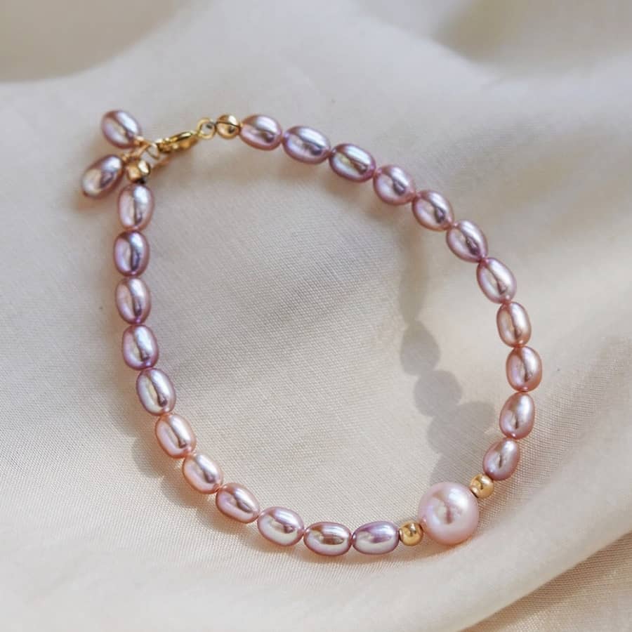 Oval Purple Freshwater Pearl Rise Bead Pearl Chain Bracelet - main