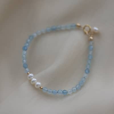 Natural Pearl Cut Faceted Aquamarine Beads Bracelet detail 3