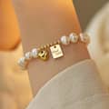 Natural Pearl Heart Charm Lucky Pearl Stainless Steel Beads Bracelet 3