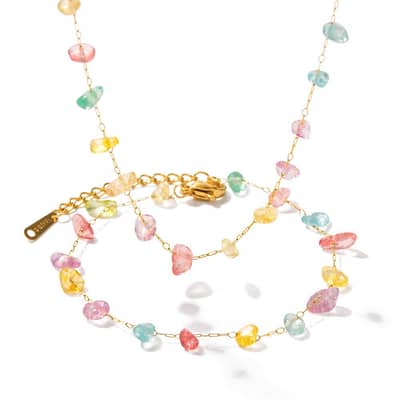 Natural Stone Beads Stainless Steel Necklace Bracelet Set Waterproof 18K Gold Plated PVD Coated detail 1