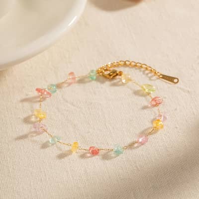 Natural Stone Beads Stainless Steel Necklace Bracelet Set Waterproof 18K Gold Plated PVD Coated detail 5