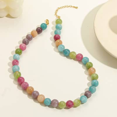 Natural Stone Handmade Beaded Necklace Summer Color Natural Stone Elegant detail 1